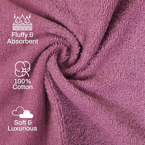 Image of Layers 100% Cotton Face Towels | 450 GSM Soft & Highly Absorbent | Aqua Plush Collection | Pack of 12 Super Soft Towels for Men & Women | 30 x 30 cm - Purple