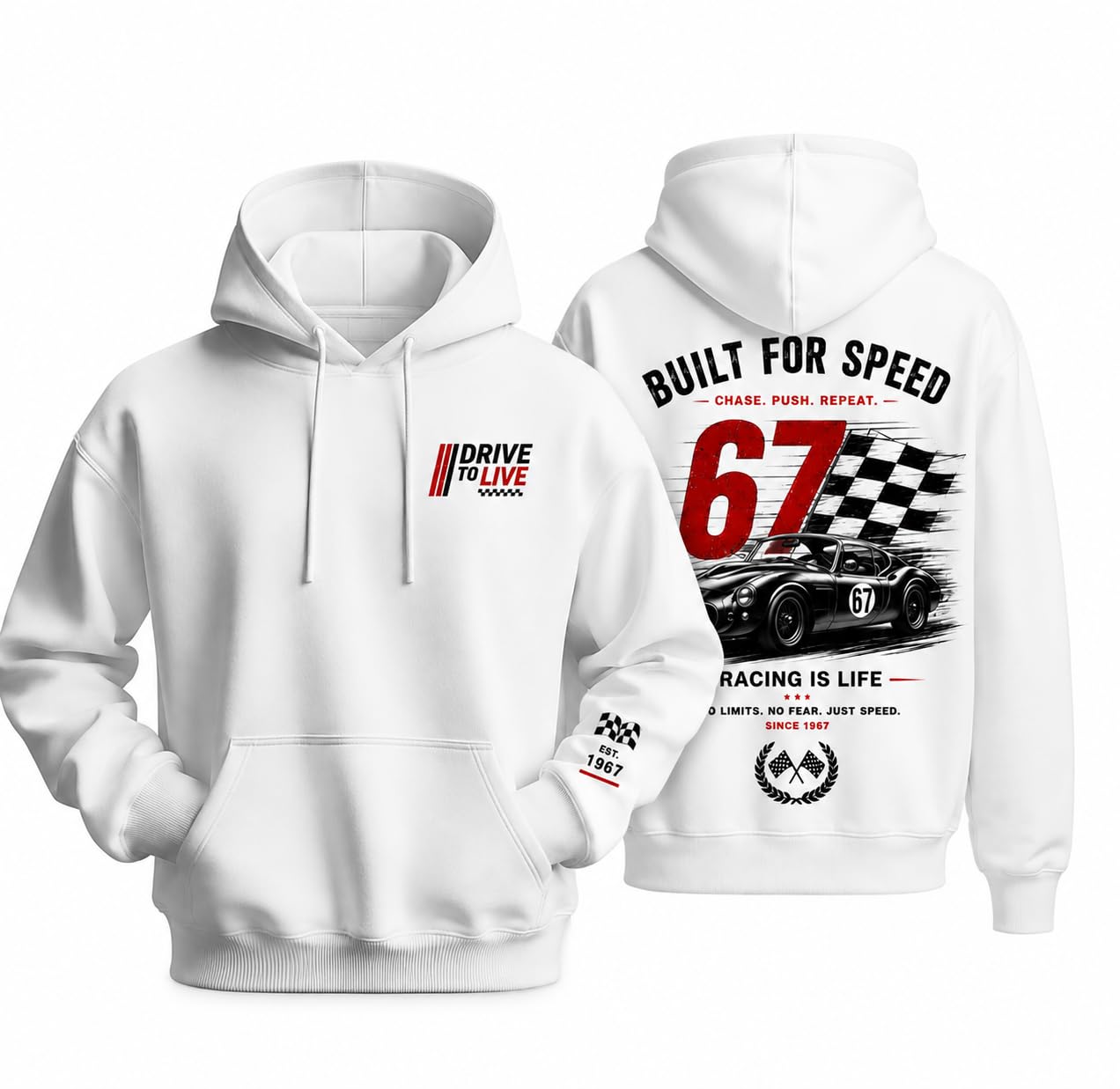 CINPIC Vintage Racing Car Hoodie White - Image 1