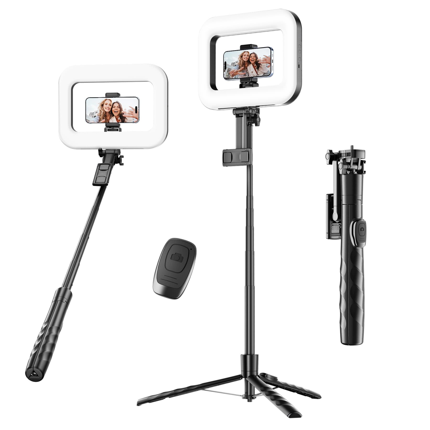 Treppiede per iPhone con luce per registrazione video, treppiede portatile per fotocamera e telefono, selfie stick con luce per creatori di contenuti, vlogging, Tiktok