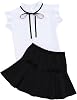 Girls Skirt Sets 2 Piece Outfit Spring Summer Clothes Peter Pan Collar Tops Ruffle Mini Skirts with Bow 3-12Y