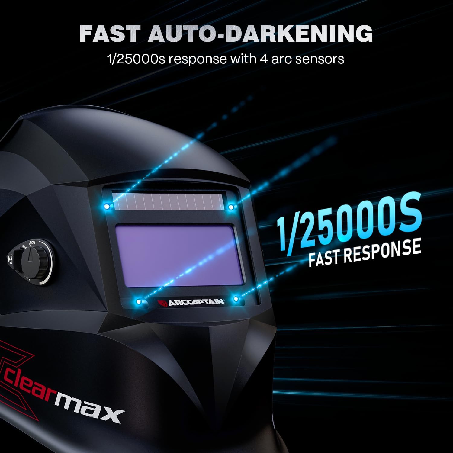 ARCCAPTAIN Welding Helmet Auto Darkening, True Color Solar Powered Welding Mask with 4 Arc Sensor, 1/1/1/1 Optical Clarity and Adjustable Shade 4/9-13 Welder Helmet - Image 3