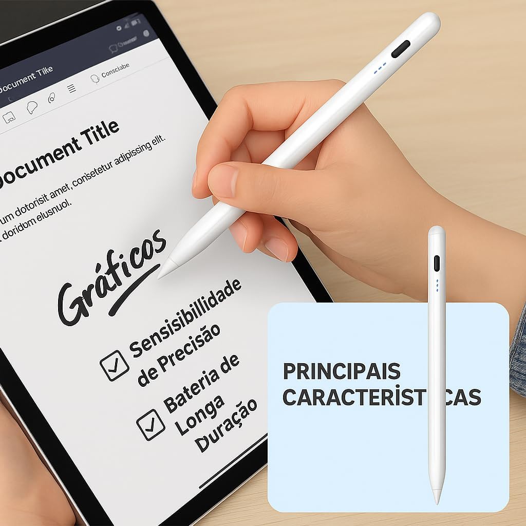 Caneta Stylus Touch Screen Universal para Celular, Tablet e iPad – Alta Precisão, Compatível com Android e iOS – Rejeição de Palma e Ponta Fina Sensível