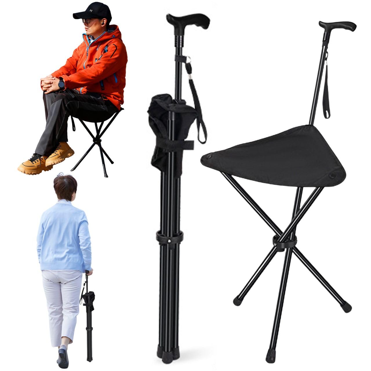Amazon.co.jp: ステッキ チェア 折りたたみ 椅子 杖 耐荷重120㎏ 2way