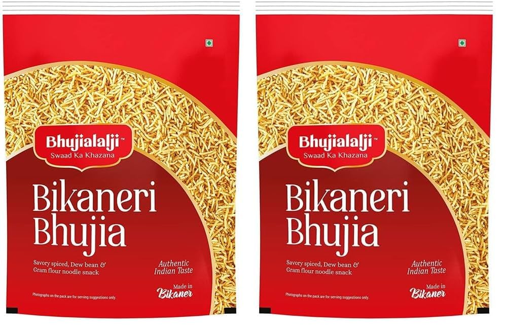 Image of Bhujialalji Bikaneri Bhujia, 400g, Namkeen Snacks Tasty & Crunchy Tea-time Namkeen, All time favourite indian snacks /Namkeen, Ready to eat, Crispy & Light snacks, Pack of 2