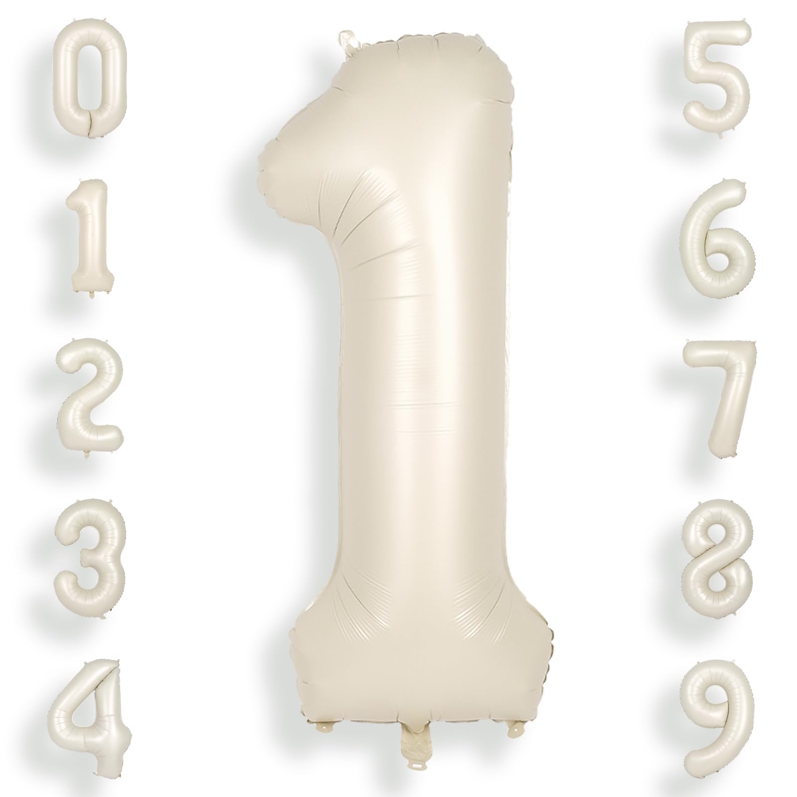 SUWEN Beige 40 Zoll (100 cm) Große Creme Weiß Luftballon Geburtstag 1 Zahl Riesige Folien Helium Zahlen ballons 0-9 Sandweiß für Mädchen Junge Geburtstag deko Jahrestag partys Dekoration