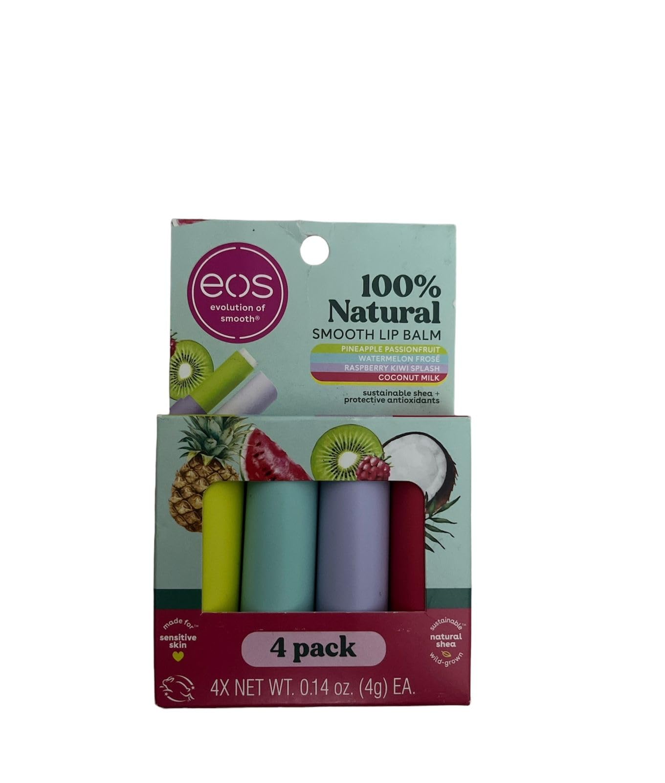 akhurath smooth lip balm pack of 4 (pineapple passion fruit, watermelon frose,rasberry kiwi splash, cocount milk)