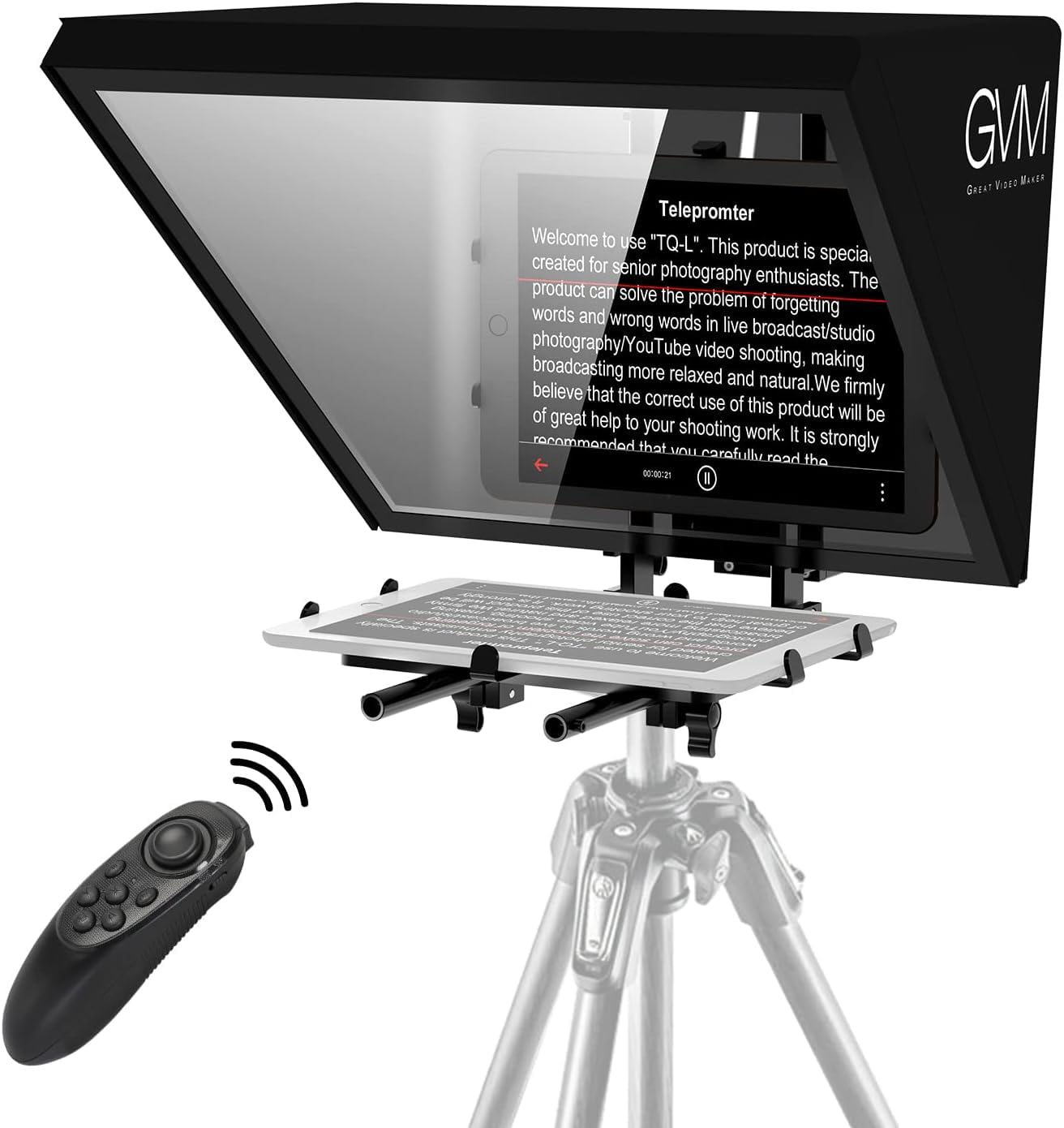 GVM Teleprompter da 18 pollici per telefono, iPad, tablet, fotocamera DSLR, kit di teleprompter in lega di alluminio solido con telecomando e app, obiettivo grandangolare ultra HD per