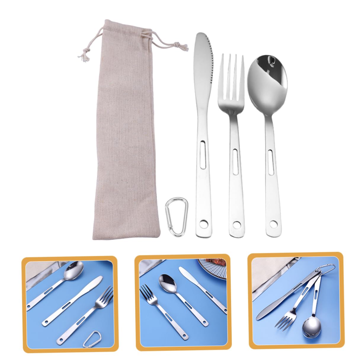 VICASKY Posate Da Campeggio in Acciaio Inox Portatile Forchetta Cucchiaio e Coltello Per Picnic Trekking Barbecue e Viaggi