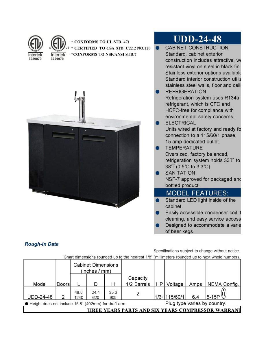 cooler depot Beer Keg Dispenser Kegerator 48" Commercial Refrigerator double Tap Black, Two Half Keg One Tower on Fridge.com