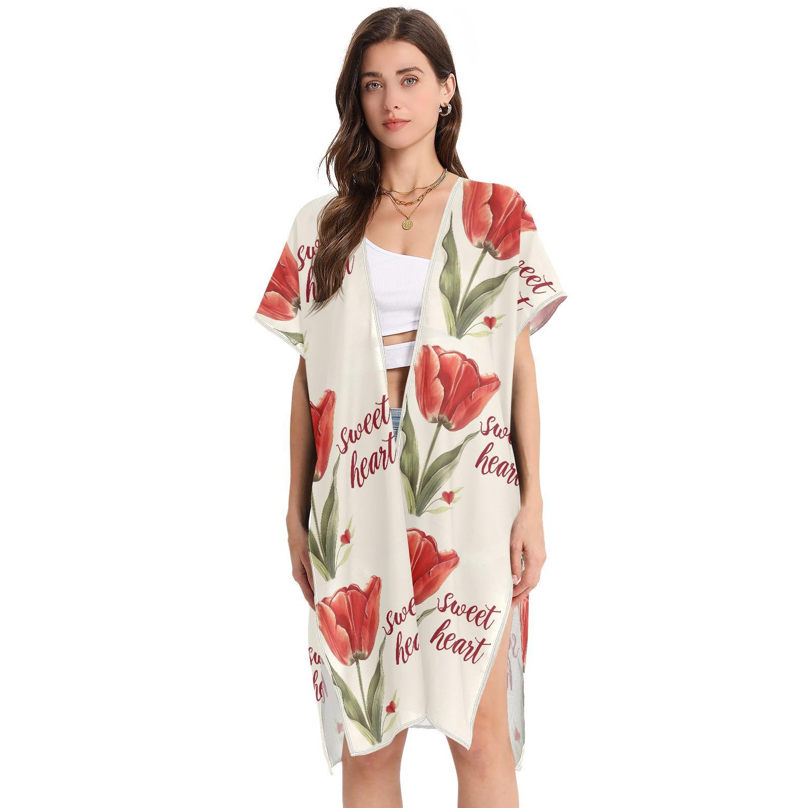Red Flower Wedding Anniversary Swimsuit Cover up for Women Cause Bathing Suit Cover Ups Cruise Ship Essentials L