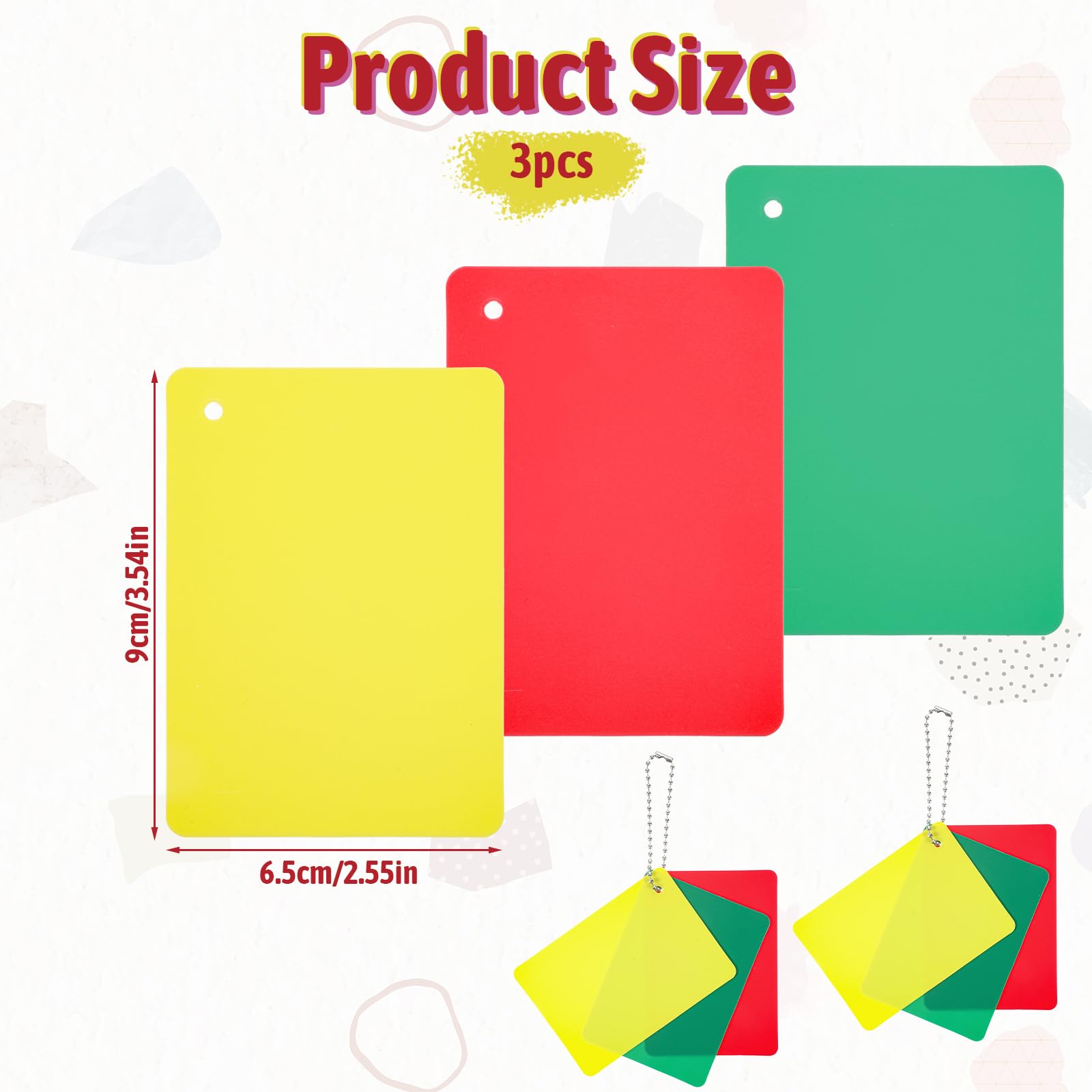 Tarjetas de fútbol verde, rojo y amarillo para árbitro tarjetas penales, advertencia, expulsión, retraso y tarjeta