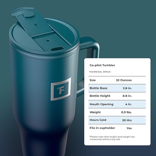 Miniatura 79 de IRON °FLASK Co-Pilot Taza térmica con popote y tapas abatibles, botella con asa para bebidas calientes o frías, a prueba de fugas, para agua o café