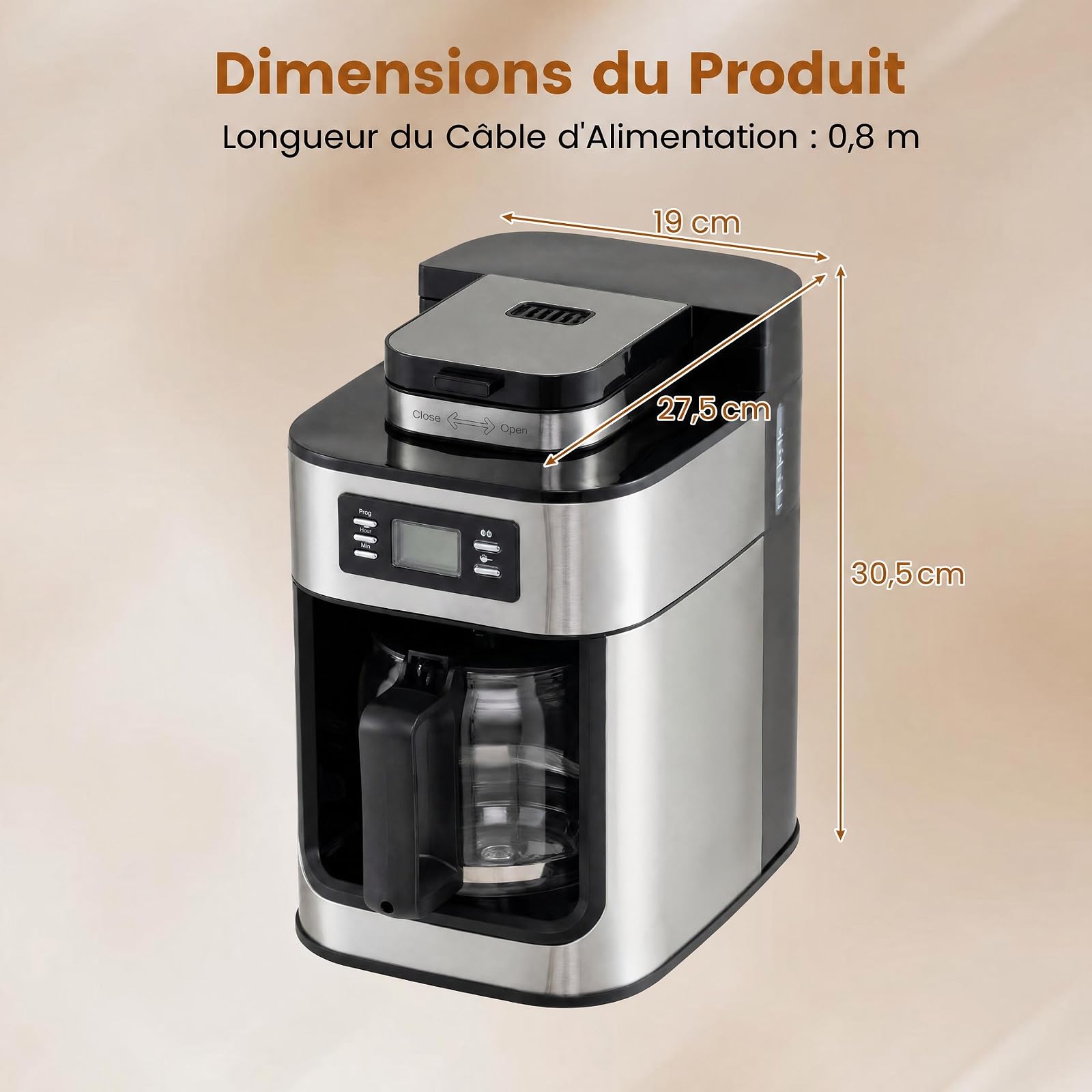 COSTWAY Cafetière Filtre avec Verseuse Isotherme de 1 L, Capacité 8 Tasses
