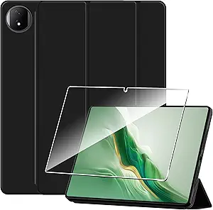 Case for Honor Magic Pad 2 12.3 Inch Leather Case + [1 Pieces] Tempered Glass Screen Protector [Auto Wake Up/Sleep][Support Function] [Anti-Scratch] Black