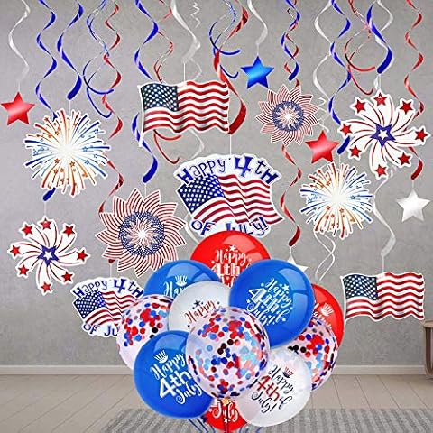 LUCKKYY 4th of July Patriotic Decorations Hanging Swirl - 4th of July American Flag, Red, White & Blue Stars, Patriotic Party Supplies Cover