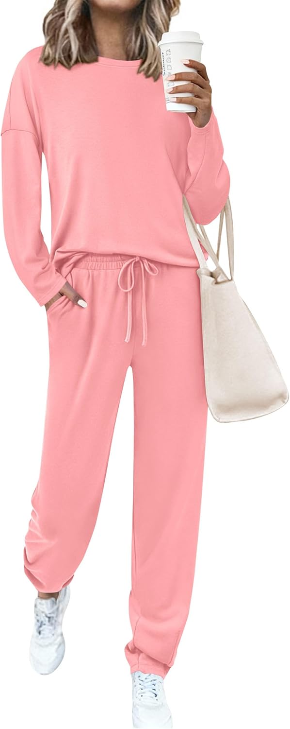 PRETTYGARDEN Womens 2 Piece Matching Lounge Sets 2025 Fall Long Sleeve Boatneck Sweatsuit Drawstring Sweatpants Pockets