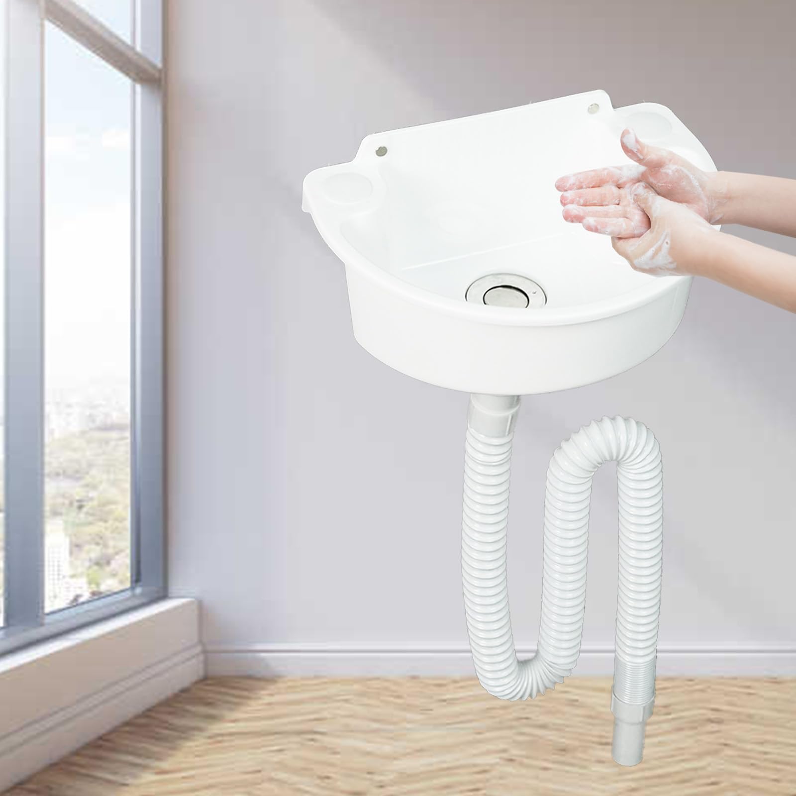 Lavabo Salle de Bain,plastiques Lavabo Suspendu,Lave Main,Blanc,aucun perçage n'est nécessaire,29.5x21x10.5cm(WxDxH),Idéal pour Maison Restaurant et Hôtel (C)