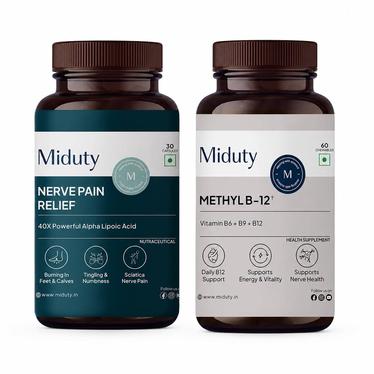 Miduty Nerve Health & Energy Support Bundle | Vitamin B12 Bioactive B-Complex with B6 & B9 + Nerve Support Formula with Alpha Lipoic Acid 200mg & L-Carnitine | Supports Energy, Brain & Nerve Health-image-14
