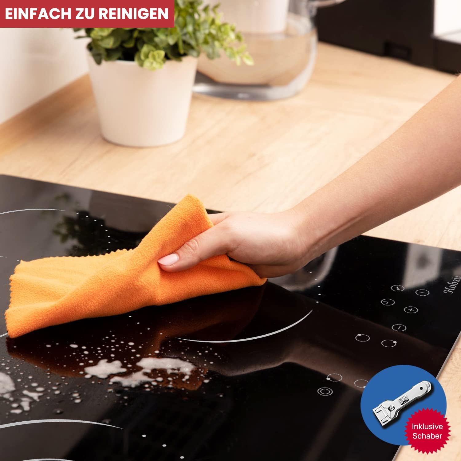 Glaskeramikkochfeld 4 Platten 60 cm 6600W Sensor-touch Control Doppelzone Ovale Zone 9 Leistungsstufe Kindersicherung Timer Einbau