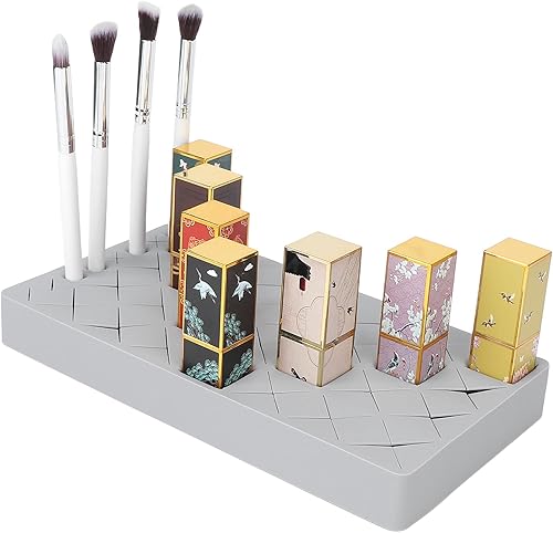 Miniatura 7 de Organizador minimalista de lápiz labial, caja de almacenamiento de maquillaje de silicona, 36 rejillas, gris, belleza/maquillaje