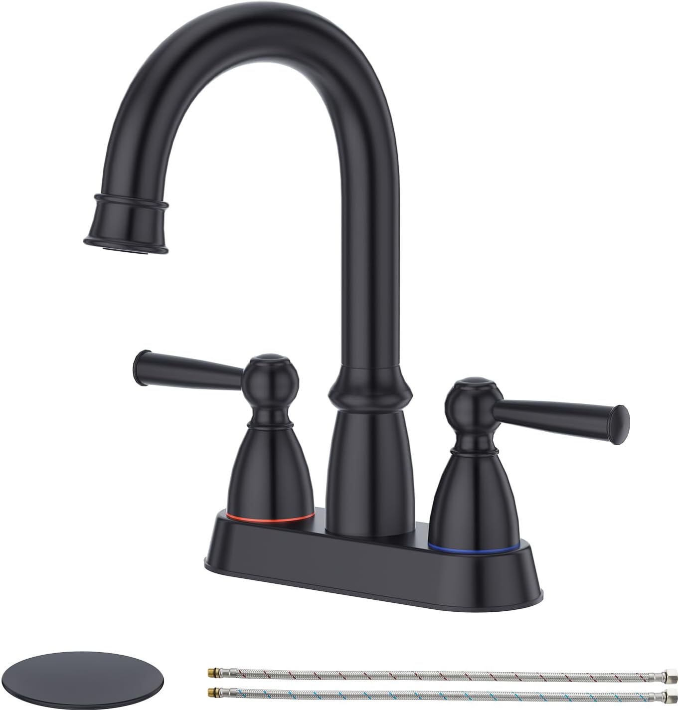 CREA Matter Black Bathroom Faucet,4 Inch Centerset Bathroom Faucets 2 or 3 Hole,2-Handle Bathroom Faucet with Pop Up Drain/ 360° Swivel,Vanity Faucet Basin Mix Tap