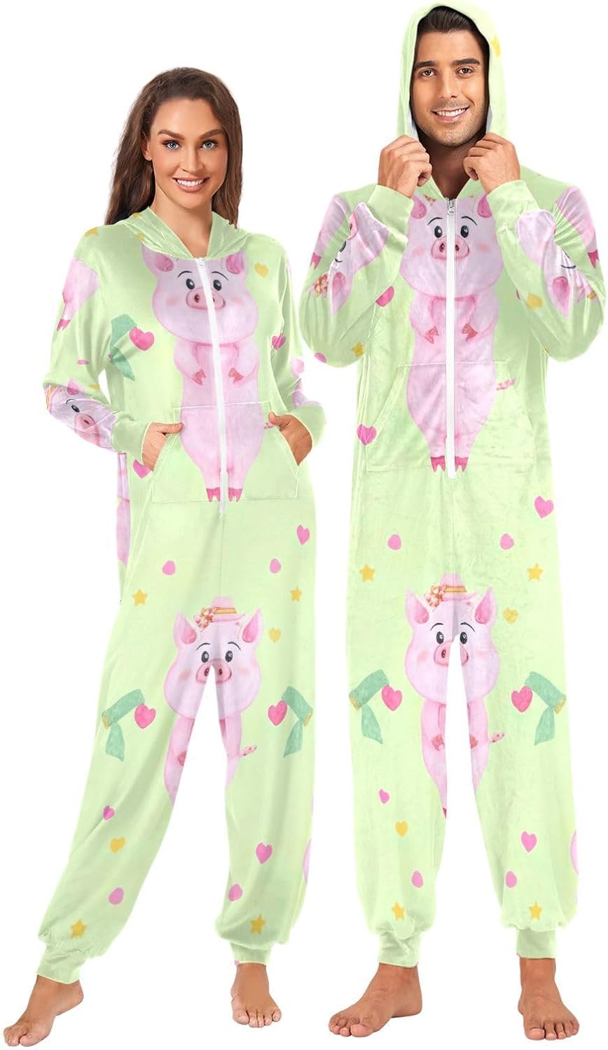 GAIREG Cute Pig Adult Womens Hooded Onesie, Christmas Onesie Adult