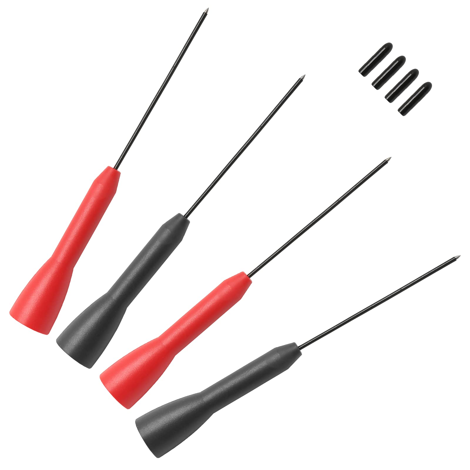 Suiwotin 4pcs 2mm Needle Probes, CATII 600V 10A Probe Tips Extension for Multimeter Test Leads (Black, Red)