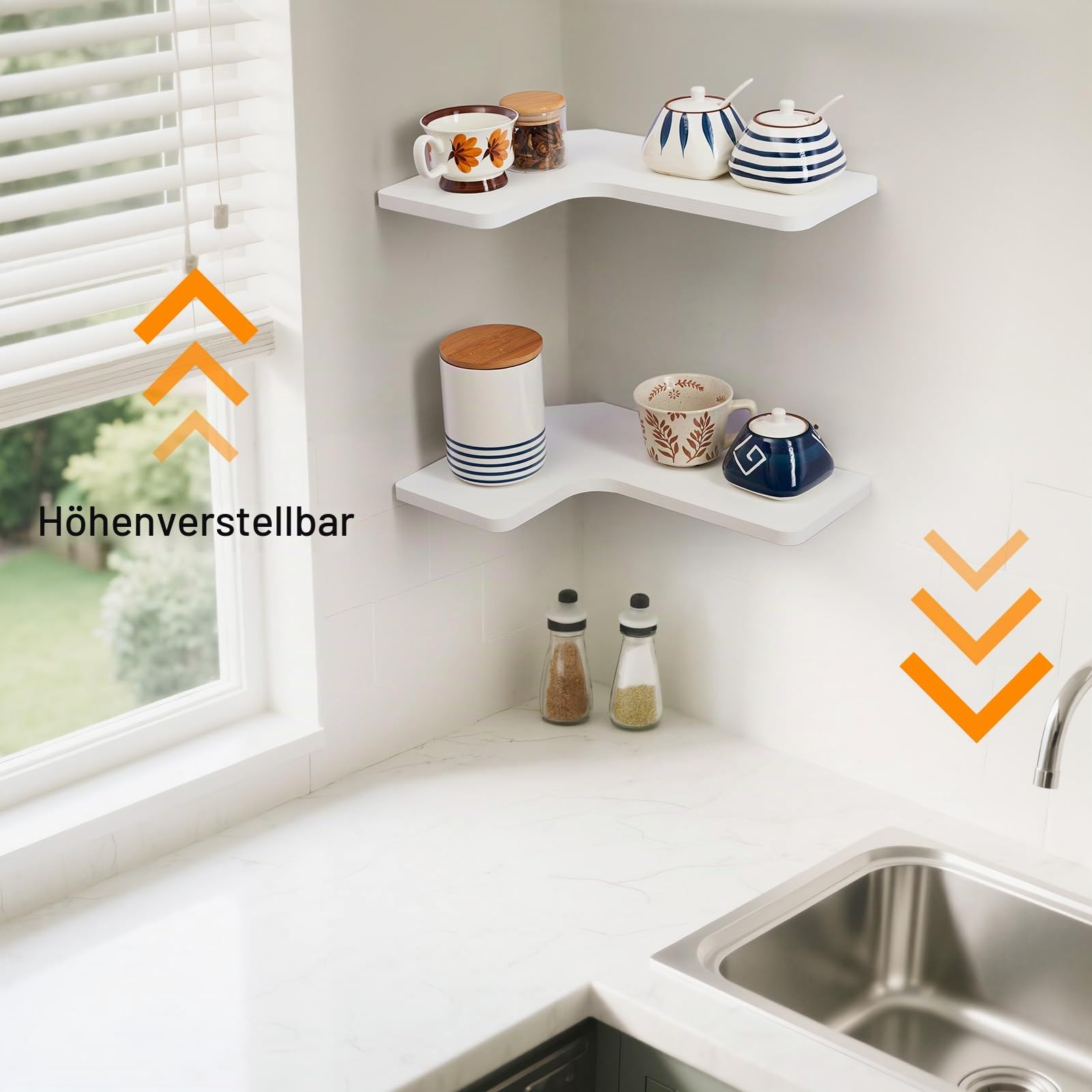 Gieanoo L-förmige Eckregal,2er Set 40cm Weiß Moderne Regale für wände