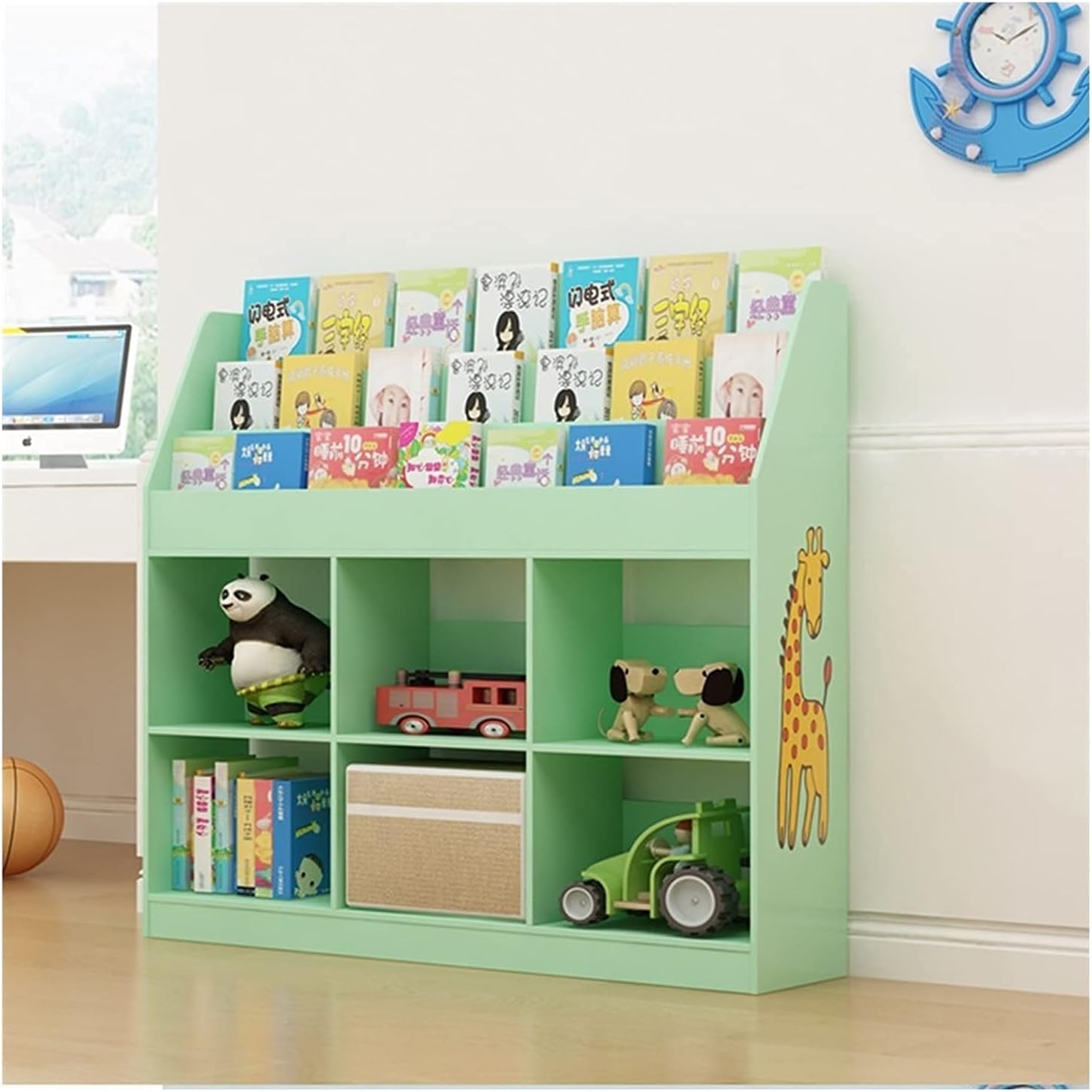 SHABOZ Solid Wood Bookshelf Floor Standing Bookcase Storage