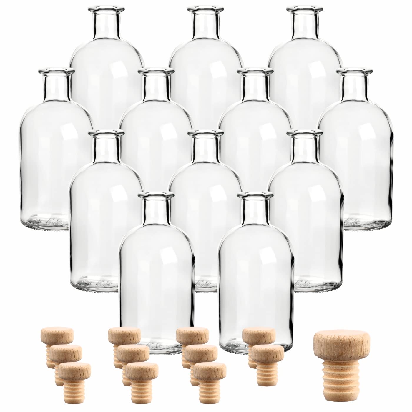 'Set of 12 "Pharmacist 250 ml Empty Glass Bottles Including Corks to Fill Yourself Liquor Schnapps Bottle