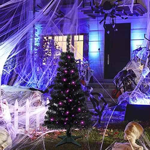 image for Juegoal Lighted Artificial Halloween Black Christmas Tree, 4FT Black T