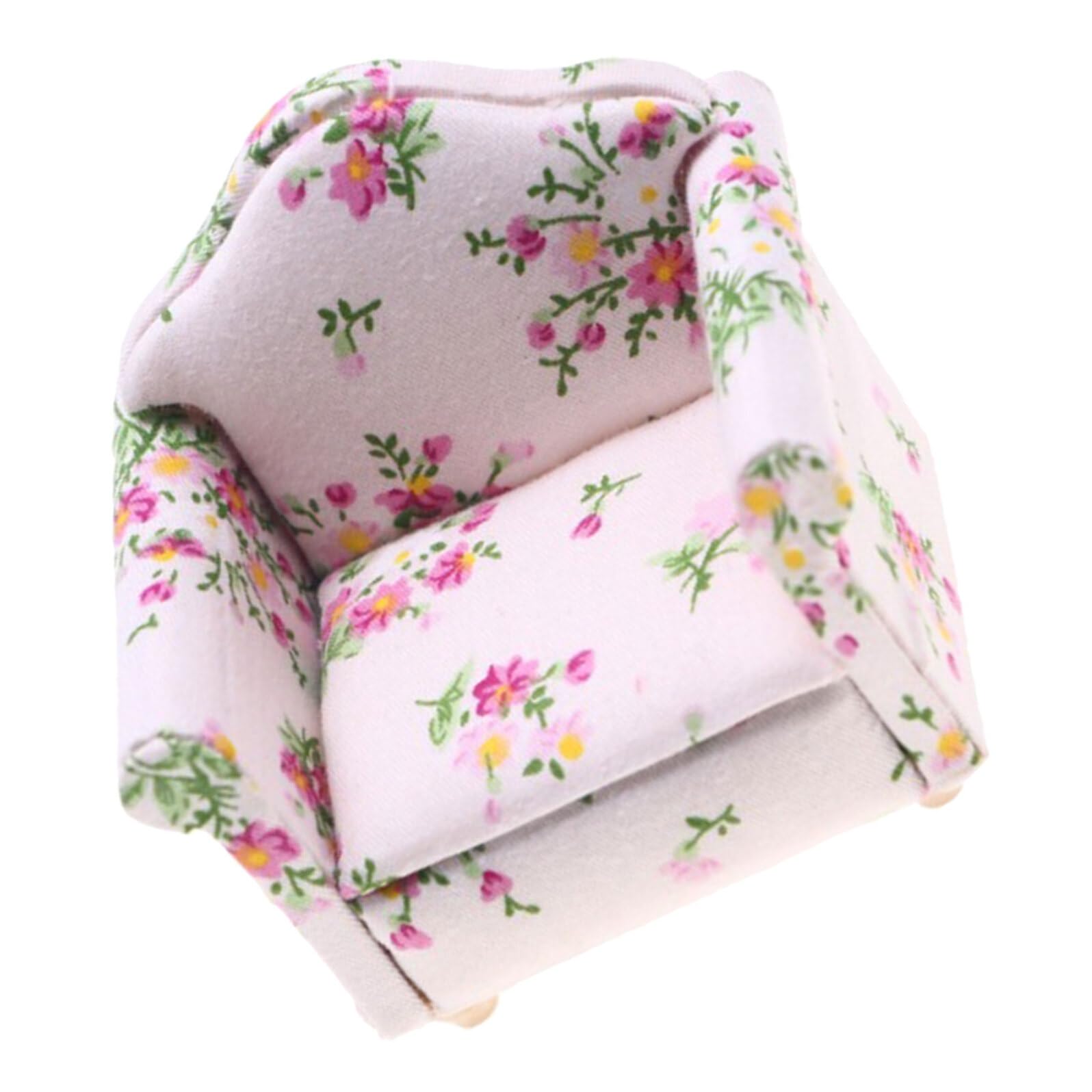 minkissy Miniature Dollhouse Sofa with Floral Pattern for Desktop Decoration Single Couch Armchair for Dollhouse Living Scenes Lightweight and Stable Mini Furniture Accessory