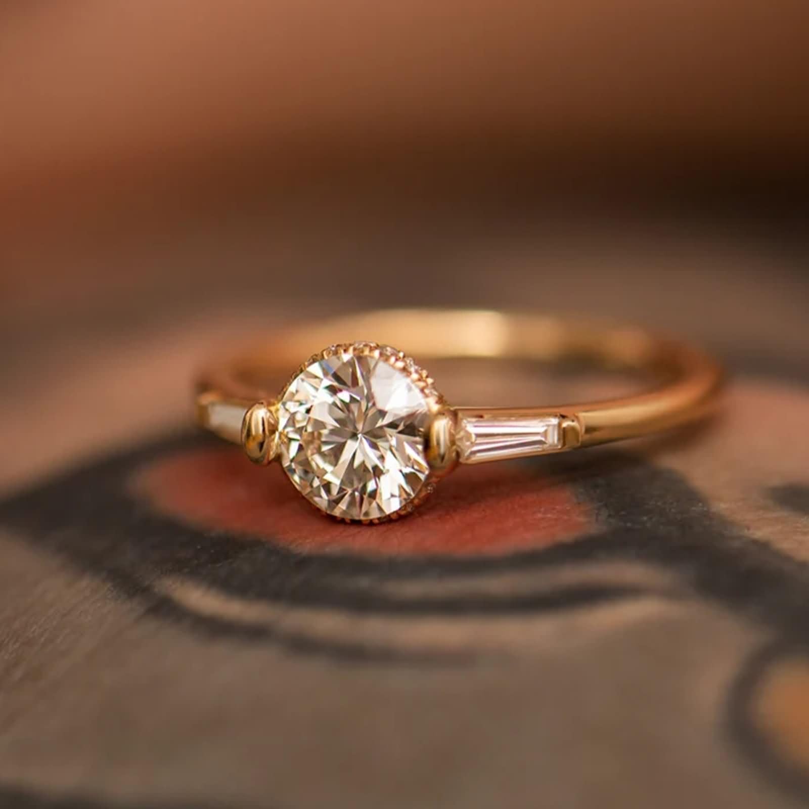 Anelli Donna Eternity 5x5mm Rotondo con Moissanite, Anello Donna Oro Giallo 9K/14K/18K, Oro