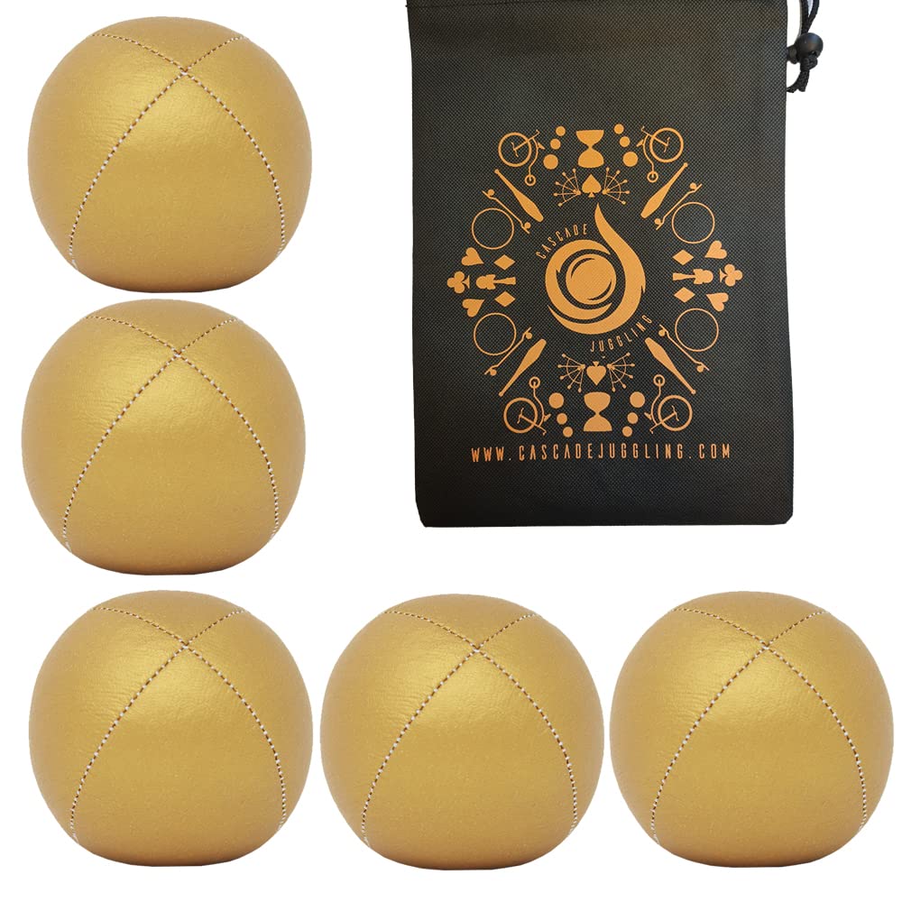 Cascade Juggling5 x Pro 115g Cascade Classic Juggling Balls - Thud Juggling Balls & Bag - Set of 5 Juggling Balls (Gold)