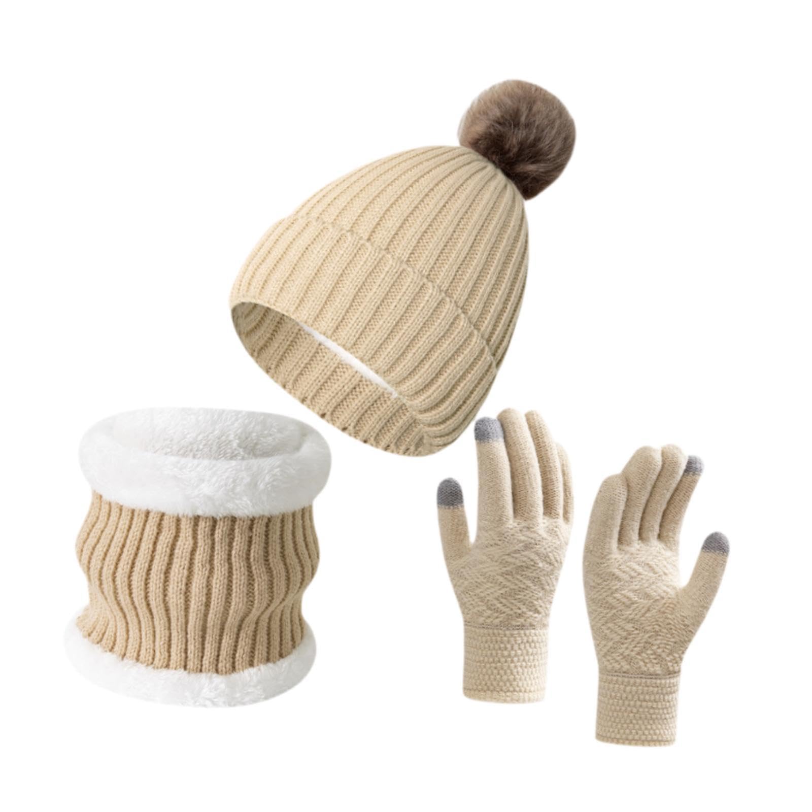 BNF®Winter Hat Scarf Gloves Set Winter Cap Neck Warmer for Running Skiing Hiking Beige|Clothing, Shoes & Accessories | Womens Accessories | Hats-image-43