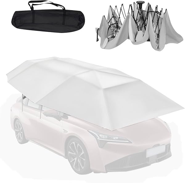 Sombrilla para techo de auto semiautomática hidráulica de 15.09x7.55 pies, parasol con UPF 30, impermeable, con bolsa de transporte, cubierta plegable para sedán, hatchback, vehículo de lujo y SUV
