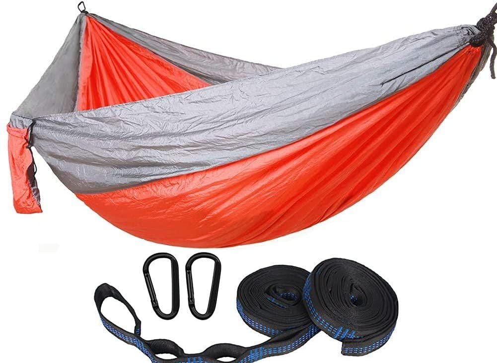 kartfurykartfury Ultra-Light Travel Camping Hammock | 300kg Load Capacity Breathable,Quick-Drying Parachute Nylon | 2 x Premium Carabiners,2 x Nylon Slings Included (275 x 140 cm, Red) (Orange Grey)