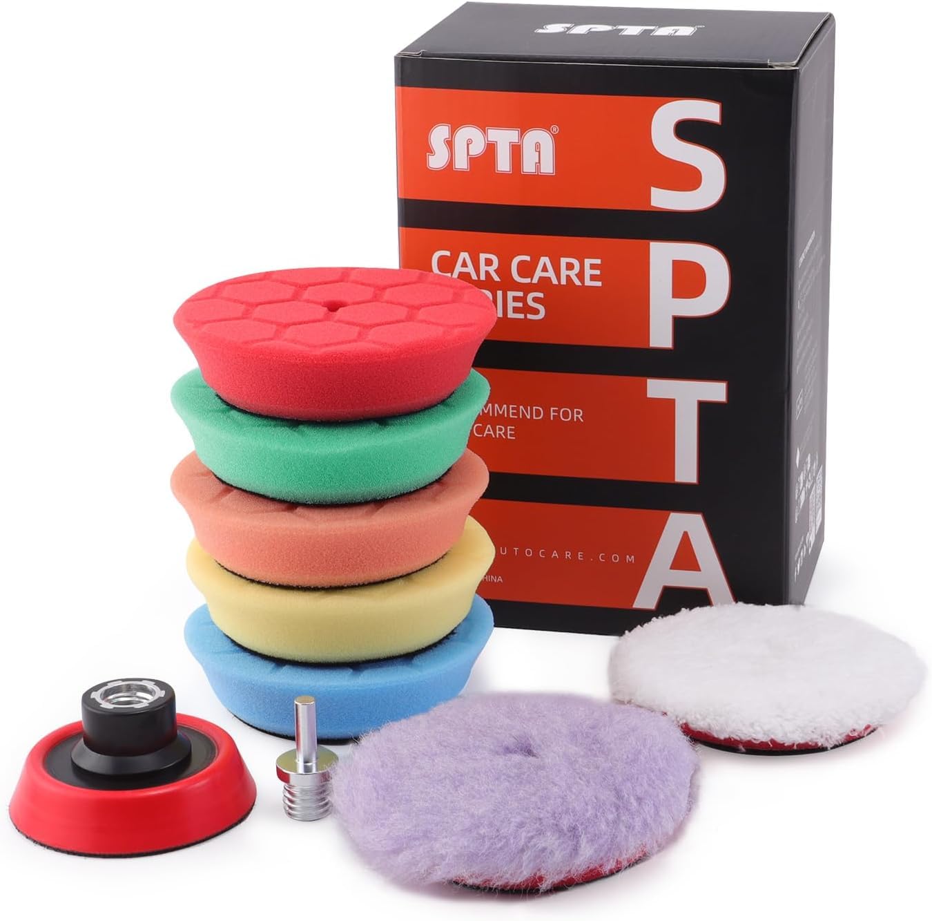 SPTA Mini Polierschwamm, 9tlg 80mm Hex-Logic Polierschwämme mit Polierfell und Polierteller Polierpad M14 Adapter Bohren für exzentrische Poliermaschine schleifmaschine -FLPS3MIX