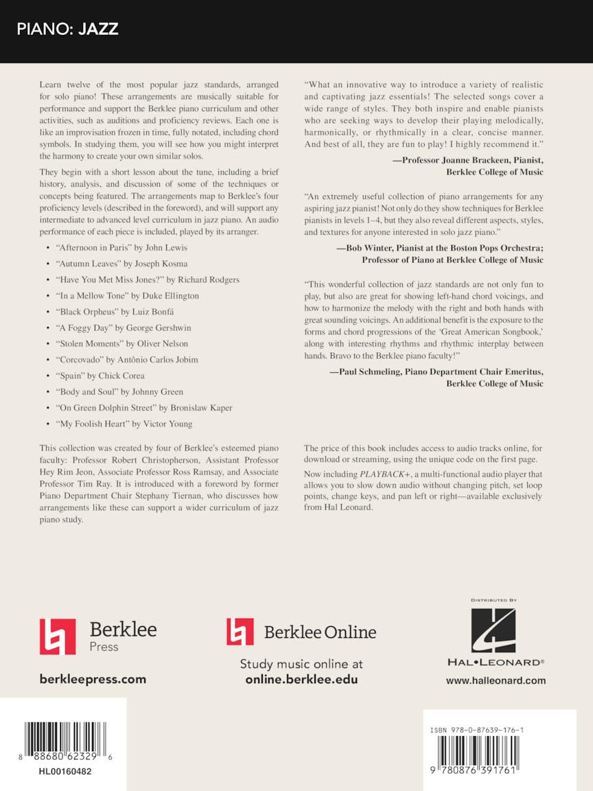 Berklee Jazz Standards for Solo Piano (Book/Online Audio): With Downloadable Audio