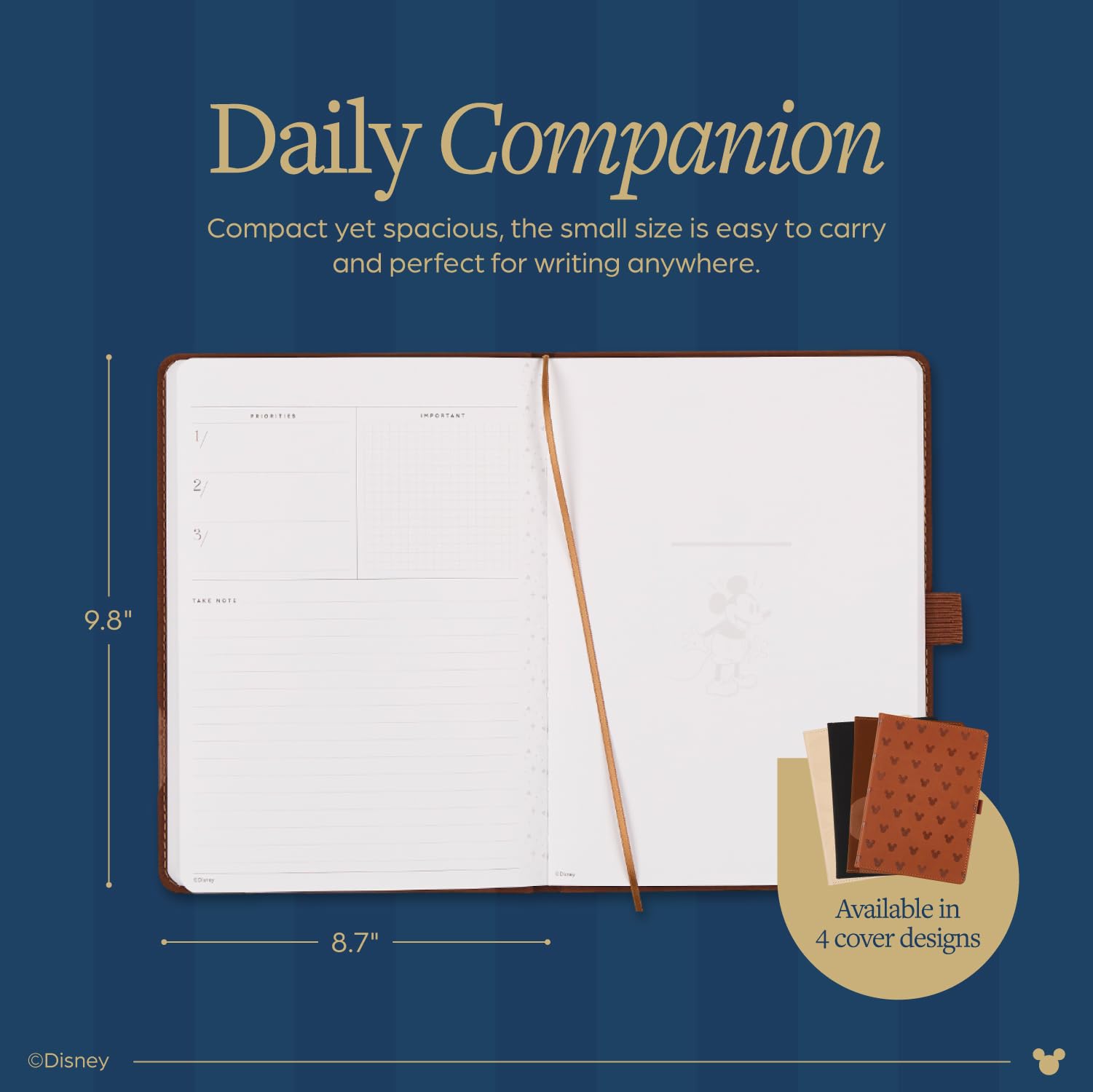 Happy Planner, agenda 12 mesi non datata, motivo: Topolino, formato piccolo, 15,2 x 21,6 cm, layout giornaliero, in pelle vegana goffrata