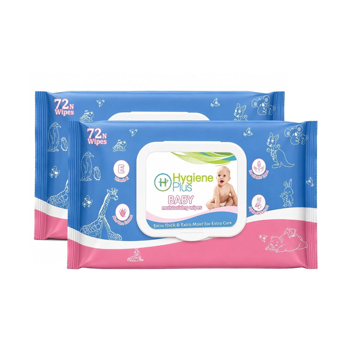 Hygiene Plus Baby Wet Wipes 72 Wipes Aloe Vera Jojoba Oil & Vitamin E Extra Thick & Moist Alcohol-Free Baby Wipes for Newborns & Sensitive Skin (Pack of 1)-image-37
