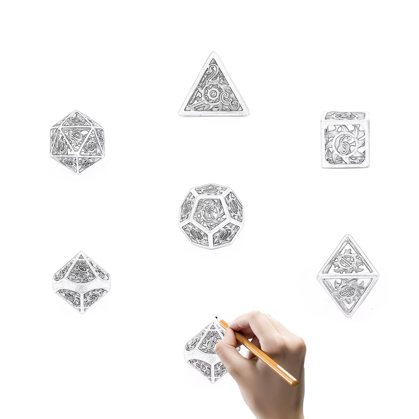 Dés Métalliques à Tornade Noirs et Bleus (7 Pièces), Polyèdres Creux, Compatibles avec Les Jeux de Rôle de Plateau et de Cartes