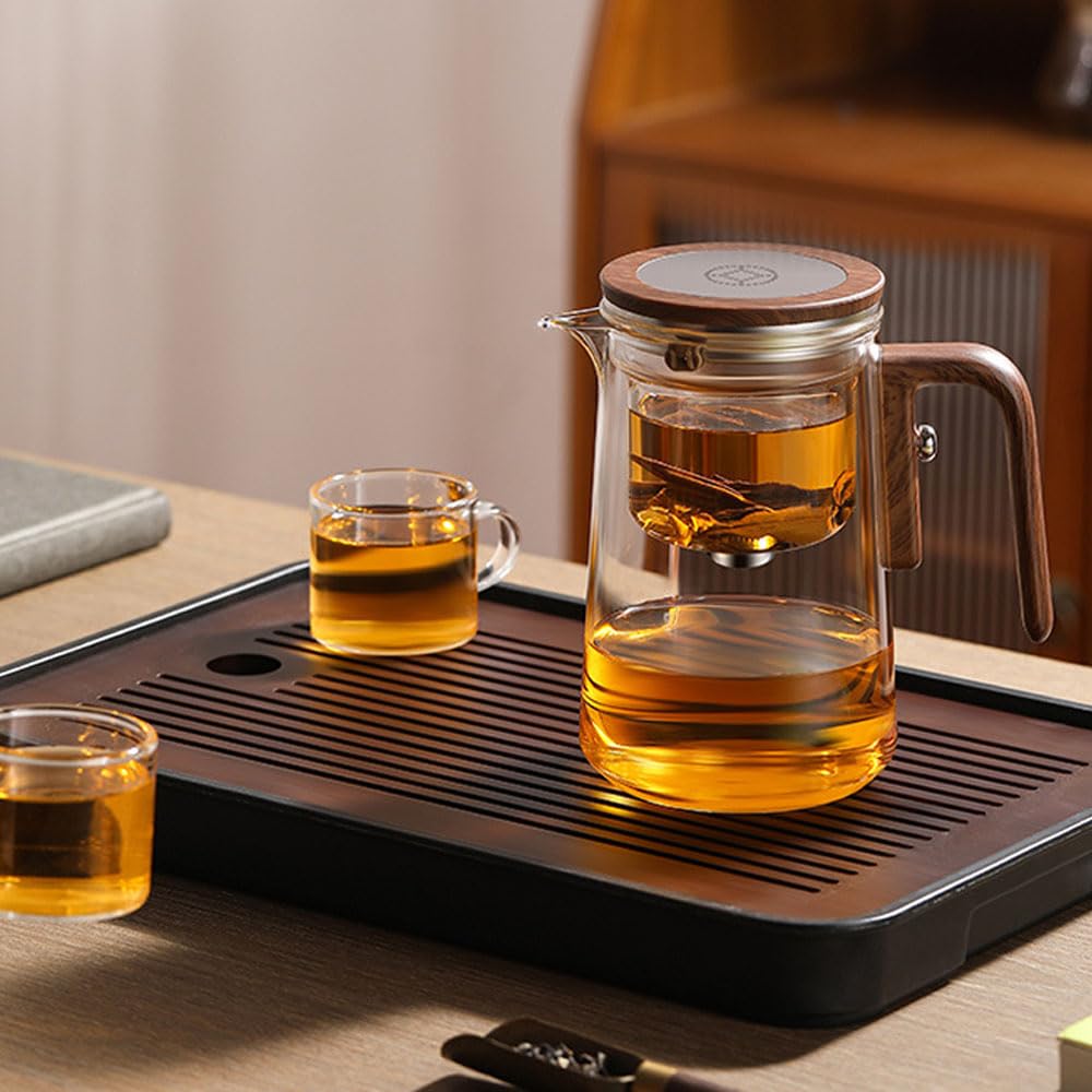 Enchantipot - Tetera de vidrio con separación de agua con mango de madera, tetera mágica con cepillo de esponja, taza de tetera de brujería, tetera mágica con control de presión para preparar