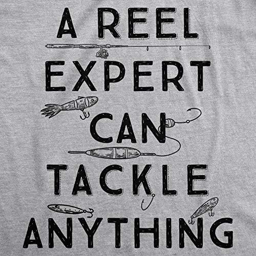 Mens A Reel Expert Can Tackle Anything Tshirt Funny Fishing Tee Mens Funny T Shirts Funny Fishing T Shirt Novelty Tees for Men Light Grey XL