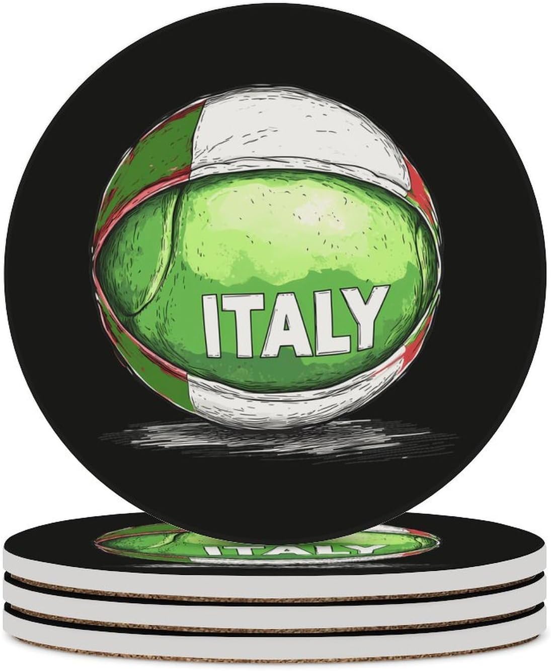 Italy Tennis Italian Players Coasters for Drink Round Ceramic Coaster with Cork Base Home Decorative 4PCS