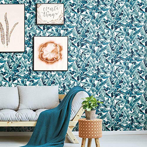 RoomMates RMK11257WP Blue Palm Peel and Stick Wallpaper