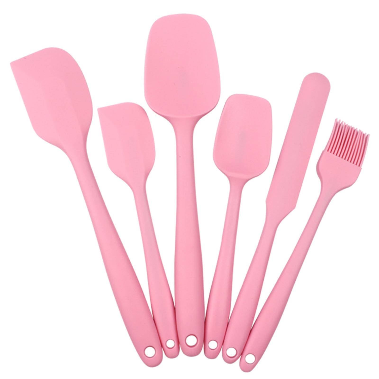 Silikonspatel 6-teiliges Set Silikon Küchenutensilien 6-teilig Spatel Ölpinsel Set Backwerkzeuge Kuchencremespatel, 27x5x2cm/422(Pink)