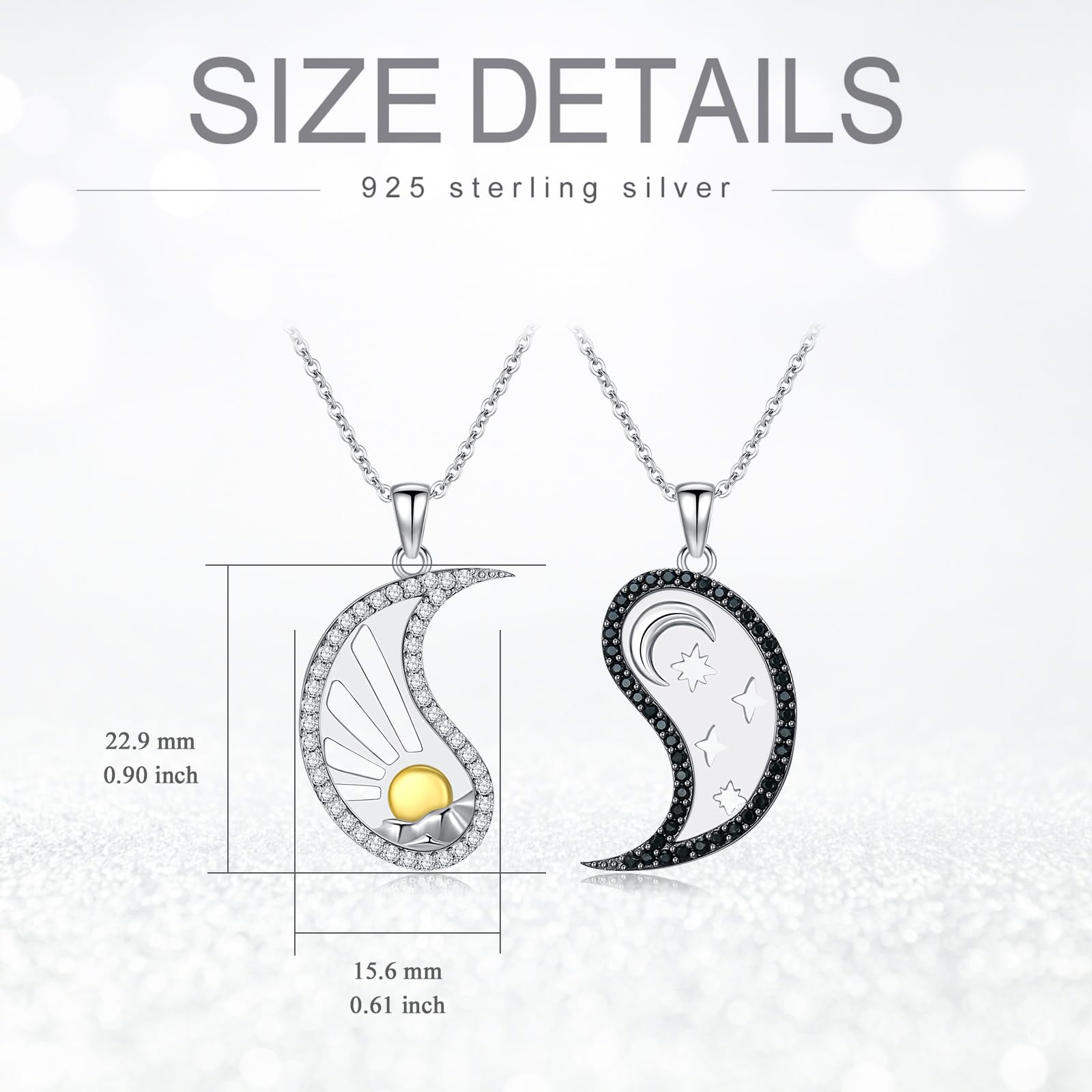 Yin Yang Paar Halsketten 925 Sterling Silber Sonne Mond Anhänger Halsketten für Damen Yin Yang Schmuck Geschenke für 2