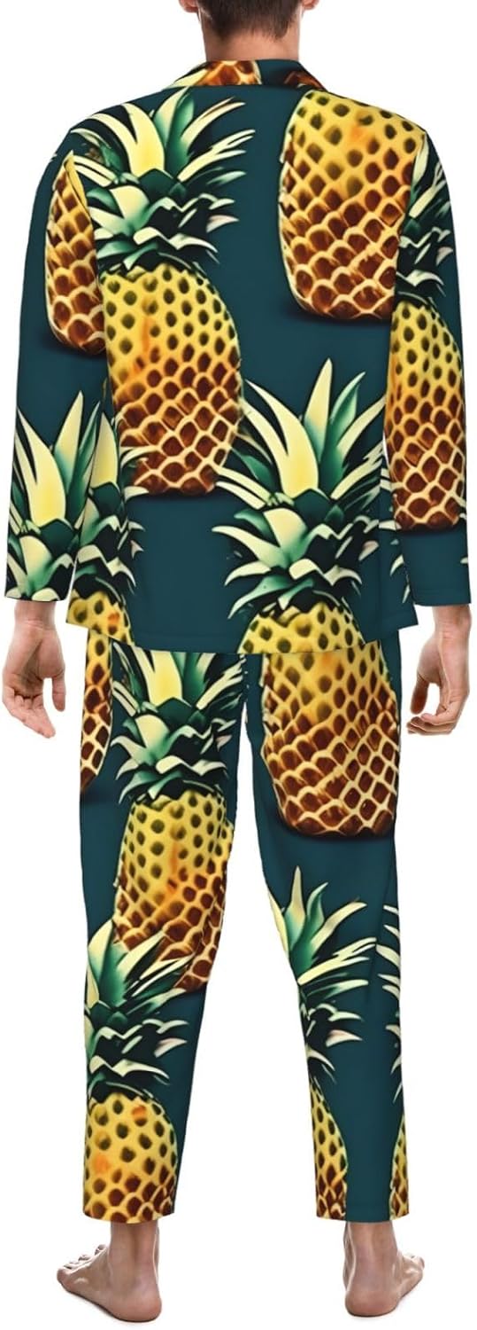 Retro Pineapple Print Luxurious Mens Pajamas Set,Breathable Pajamas Set,Perfect For Lounging Bed,Sofa