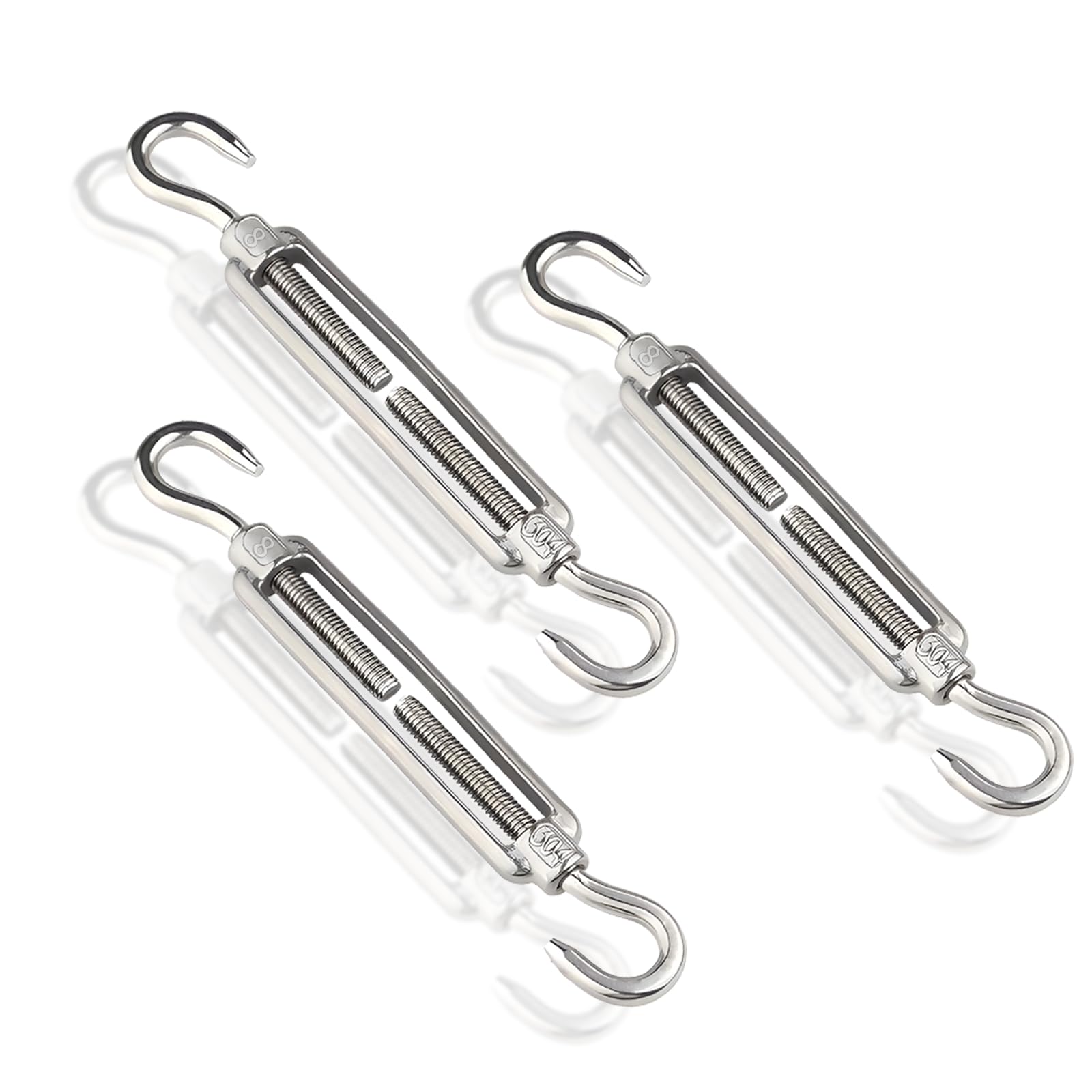 Qjaiune 3Pcs M8 Turnbuckle Hook & Hook Turnbuckles, 304 Stainless Steel Turnbuckle Adjustable Wire Rope Tensioner, Heavy Duty Turnbuckle for Cable
